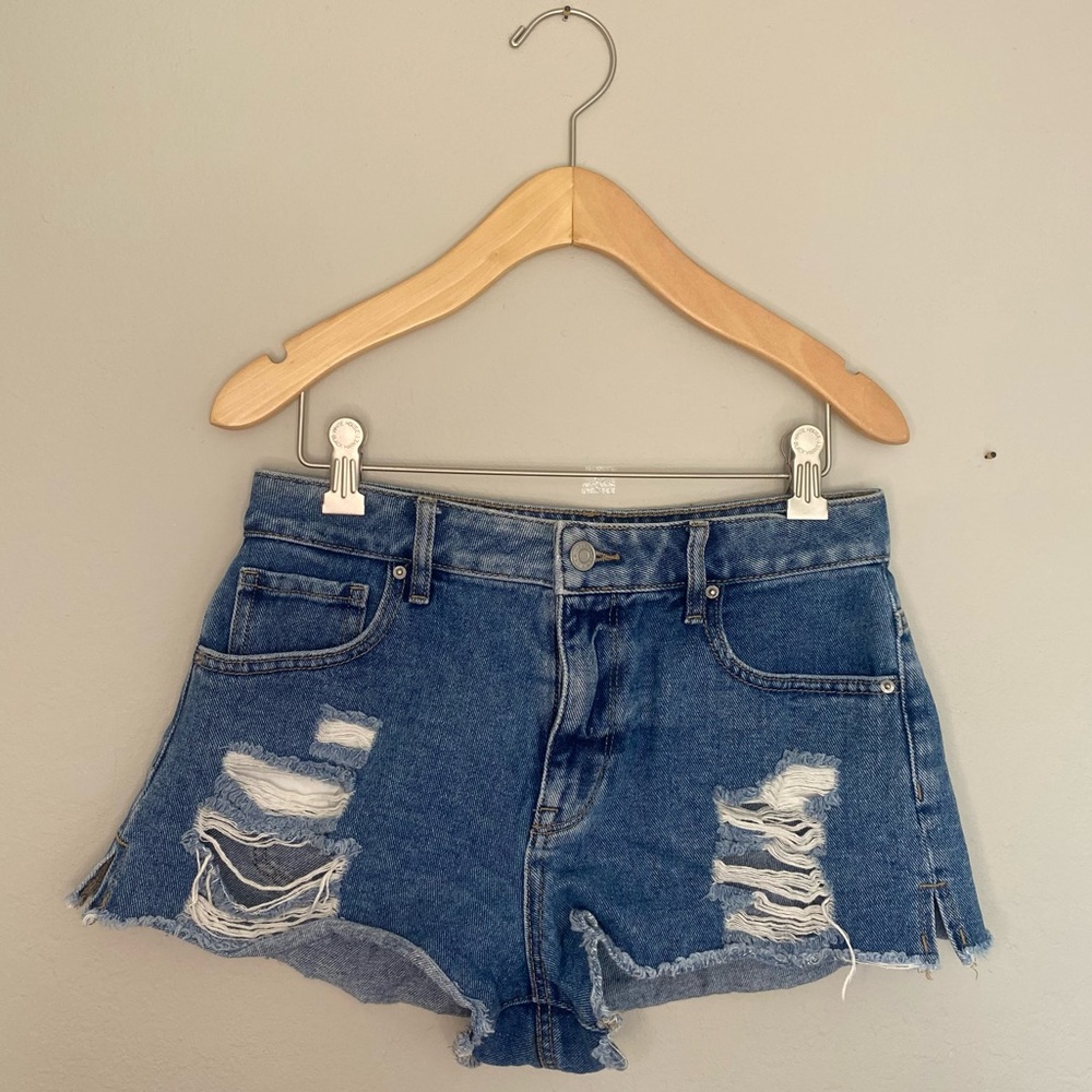 High Waisted Ripped Jean Shorts
